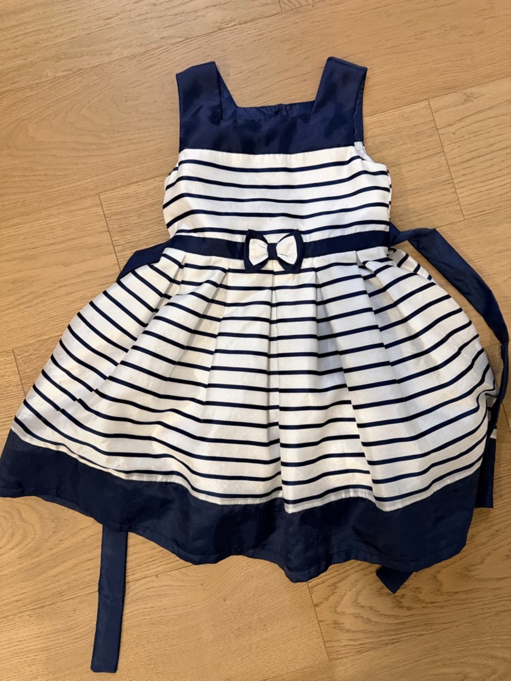 Jona Michelle Navy & White Striped Bow-Front Girls Party Dress